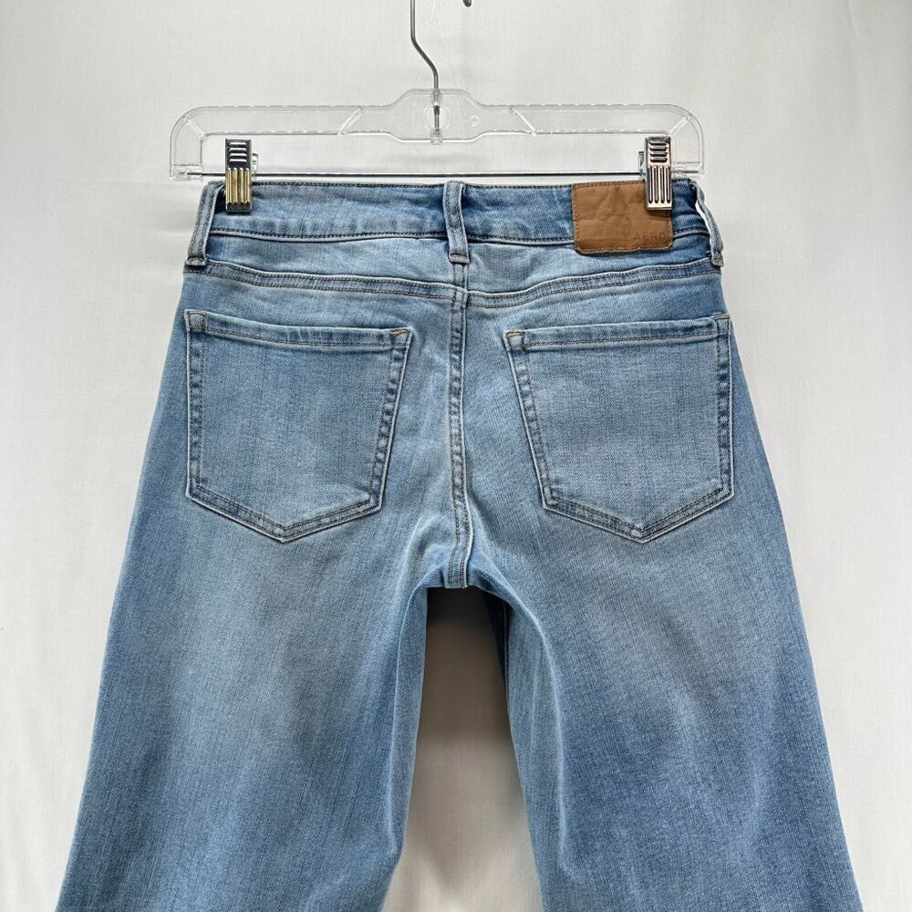Aeropostale Jeans Womens Sz 000 Mid Rise Flare Stretchy Denim Casual Y2K Blue - Picture 6 of 11